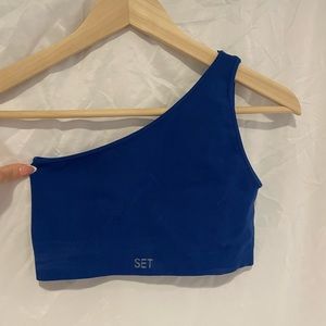 Set active one shoulder blue sports bra